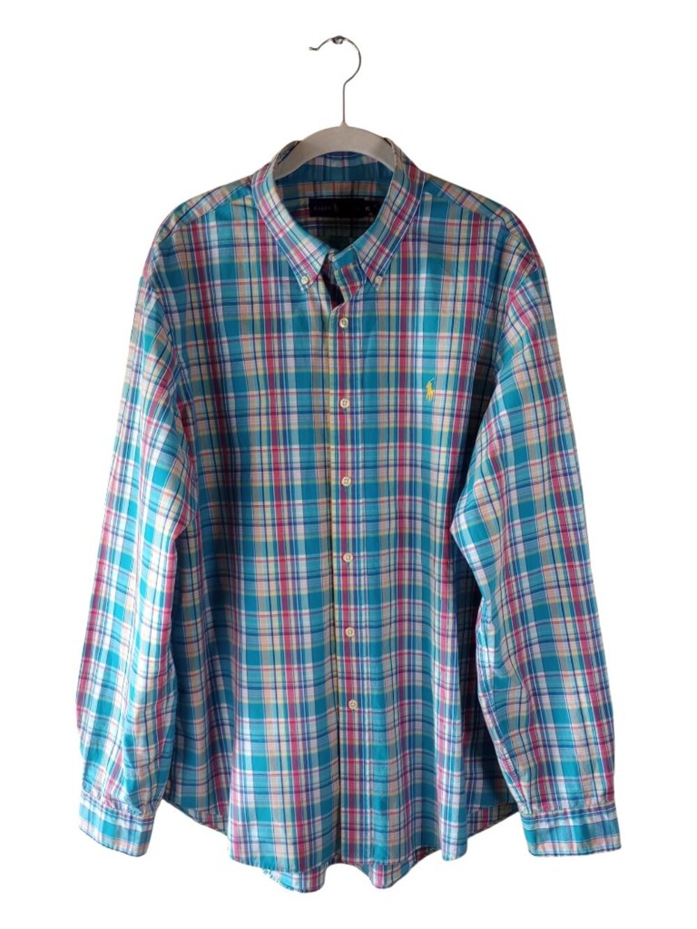 RALPH LAUREN Plaid Button Down Shirt Men's Turquoise Pink Long Sleeve Classic